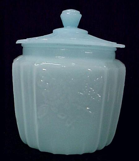 Milk Blue Depression Glass Cookie Jar Mayfair New Ebay