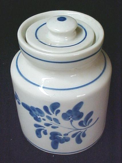 Cookie Jar Canister Cobalt Blue Flower Leaf Signed Hand  