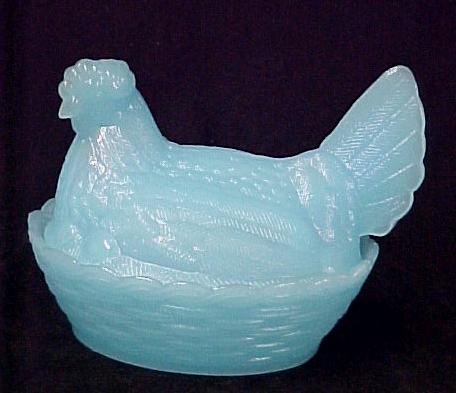 Milk Blue Depression Glass Hen on Nest Trinket Dish New | eBay