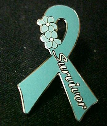 Ovarian Cancer Survivor Teal Ribbon Flowers Pin Tac New  