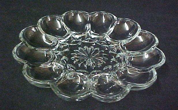 Indiana Pressed Glass Crystal Deviled Egg Plate Dish | eBay