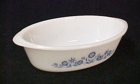 Milk White Glass Blue Flower Casserole Baking Dish Old  